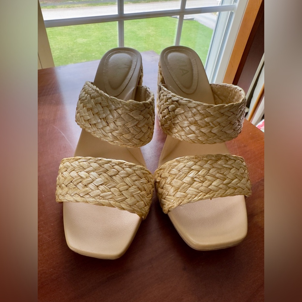 MIA Braided Double-Strap Slide Mules in Natural Tan